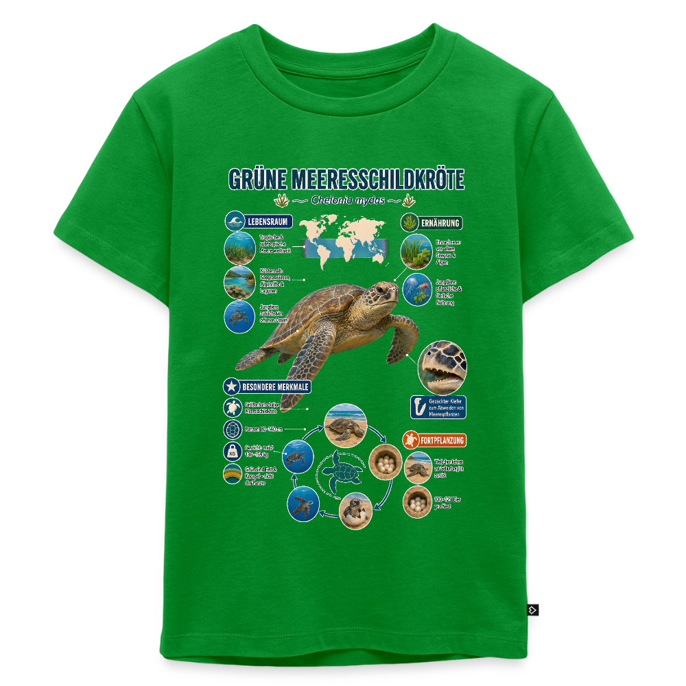 Grüne Meeresschildkröte Infografik – Faszinierende Fakten über den sanften Ozeanbewohner | Kinder Premium T-Shirt - Grün