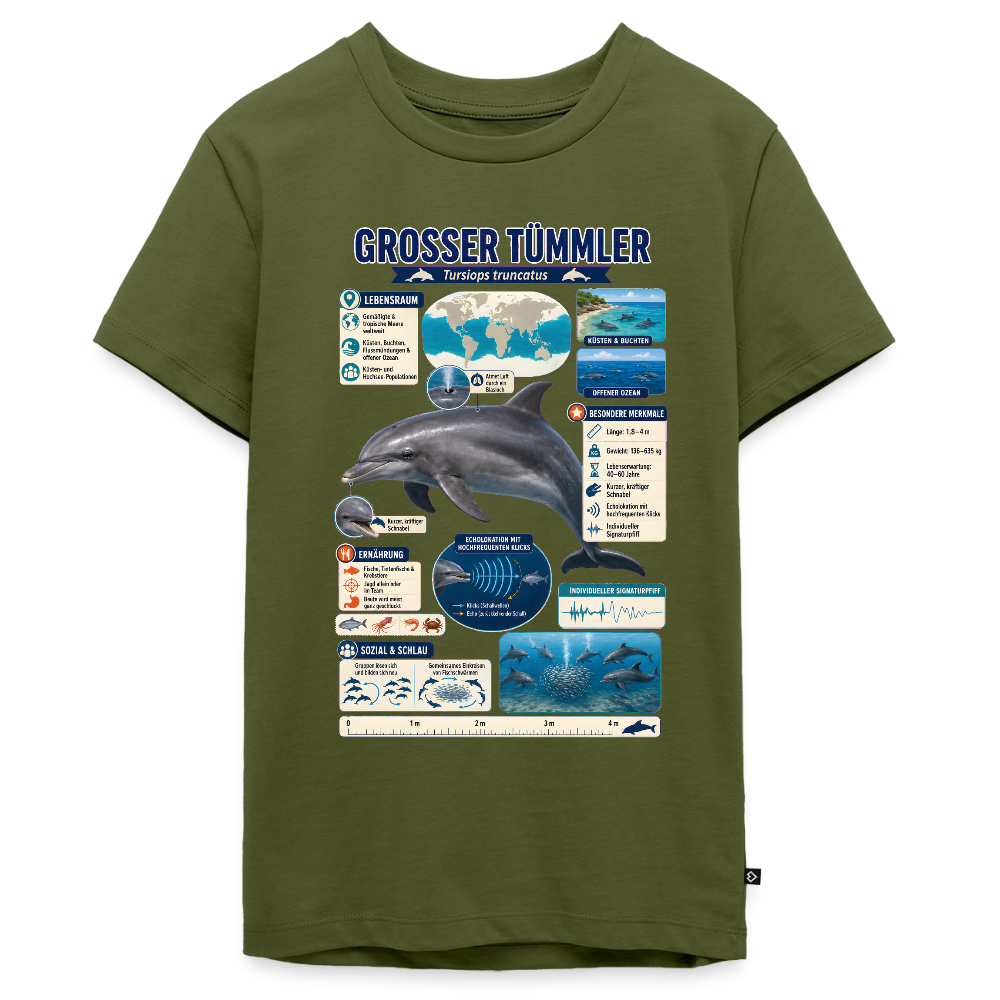 Großer Tümmler Infografik – Spannende Fakten über den intelligenten Delfin | Teenager Premium T-Shirt - Khaki