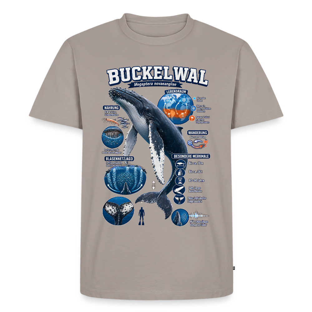 Buckelwal Infografik – Faszinierende Fakten über den Ozeanriesen | Männer Premium T-Shirt - Taupe