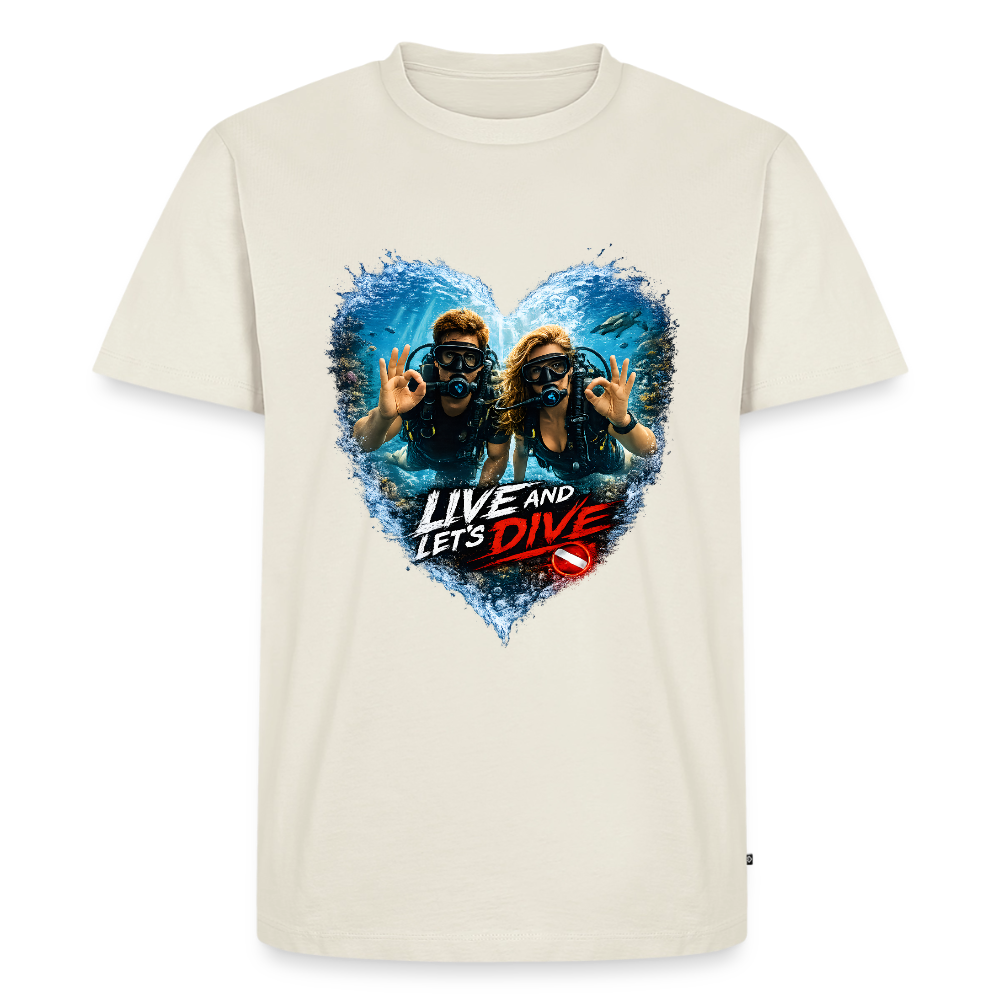 Live And Let's Dive Taucher Paar Herz | Männer Premium T-Shirt - Naturweiß