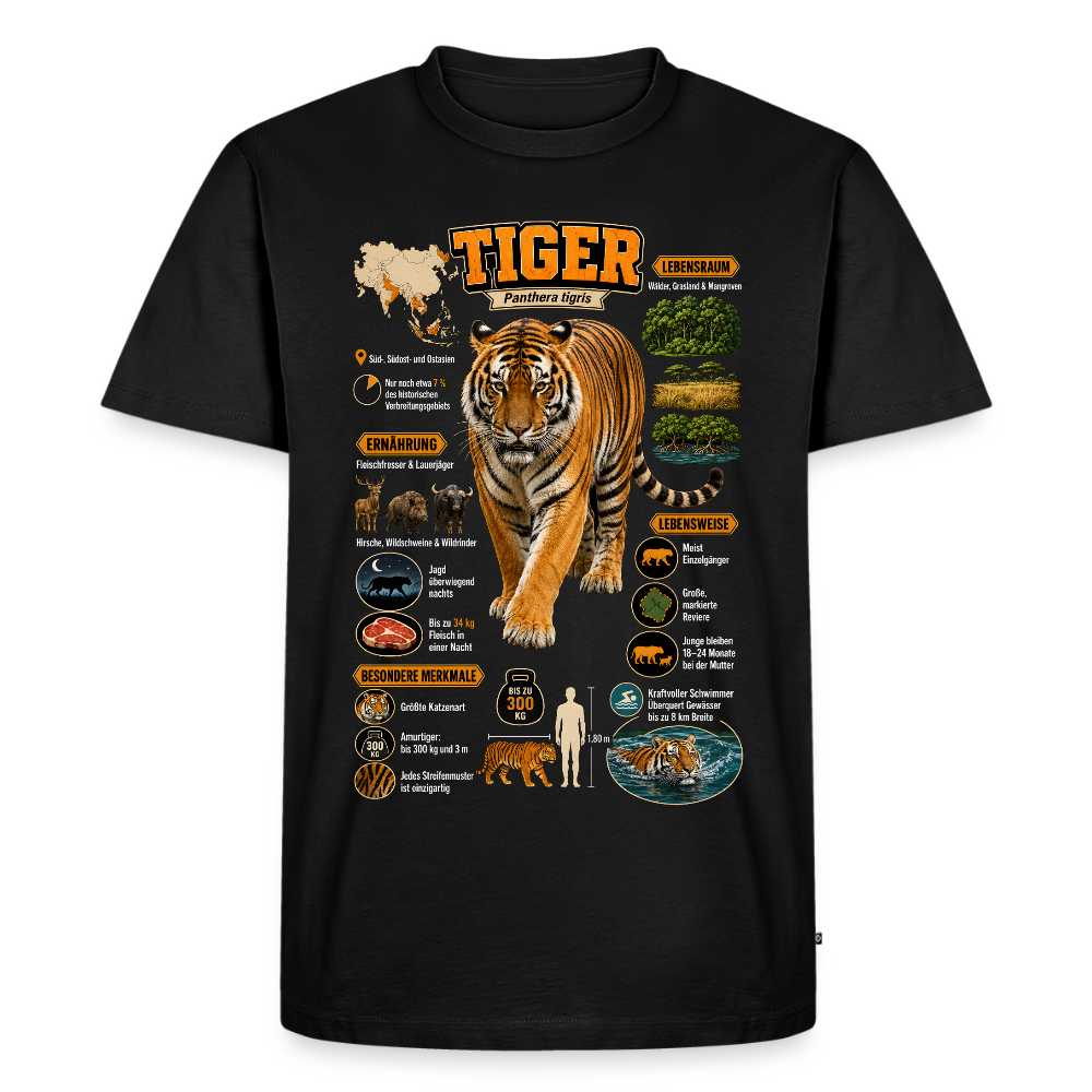 Tiger Infografik – Wissen über den König des Dschungels | Männer Premium T-Shirt - Schwarz