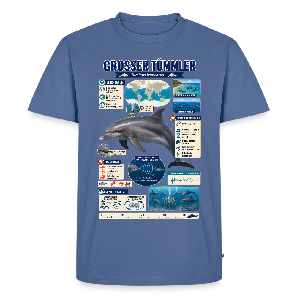 Großer Tümmler Infografik – Spannende Fakten über den intelligenten Delfin | Männer Premium T-Shirt - Taubenblau
