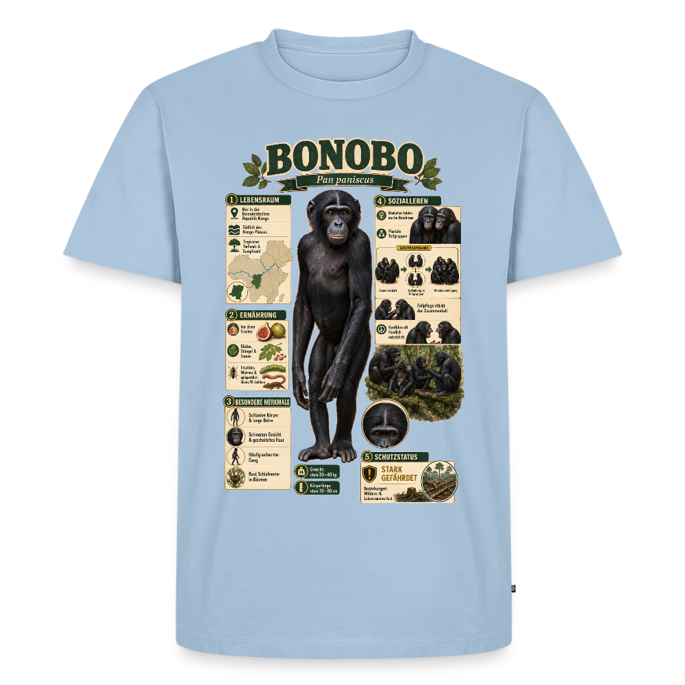Bonobo Infografik – Faszinierende Fakten über unsere friedlichen Verwandten | Männer Premium T-Shirt - Hellblau