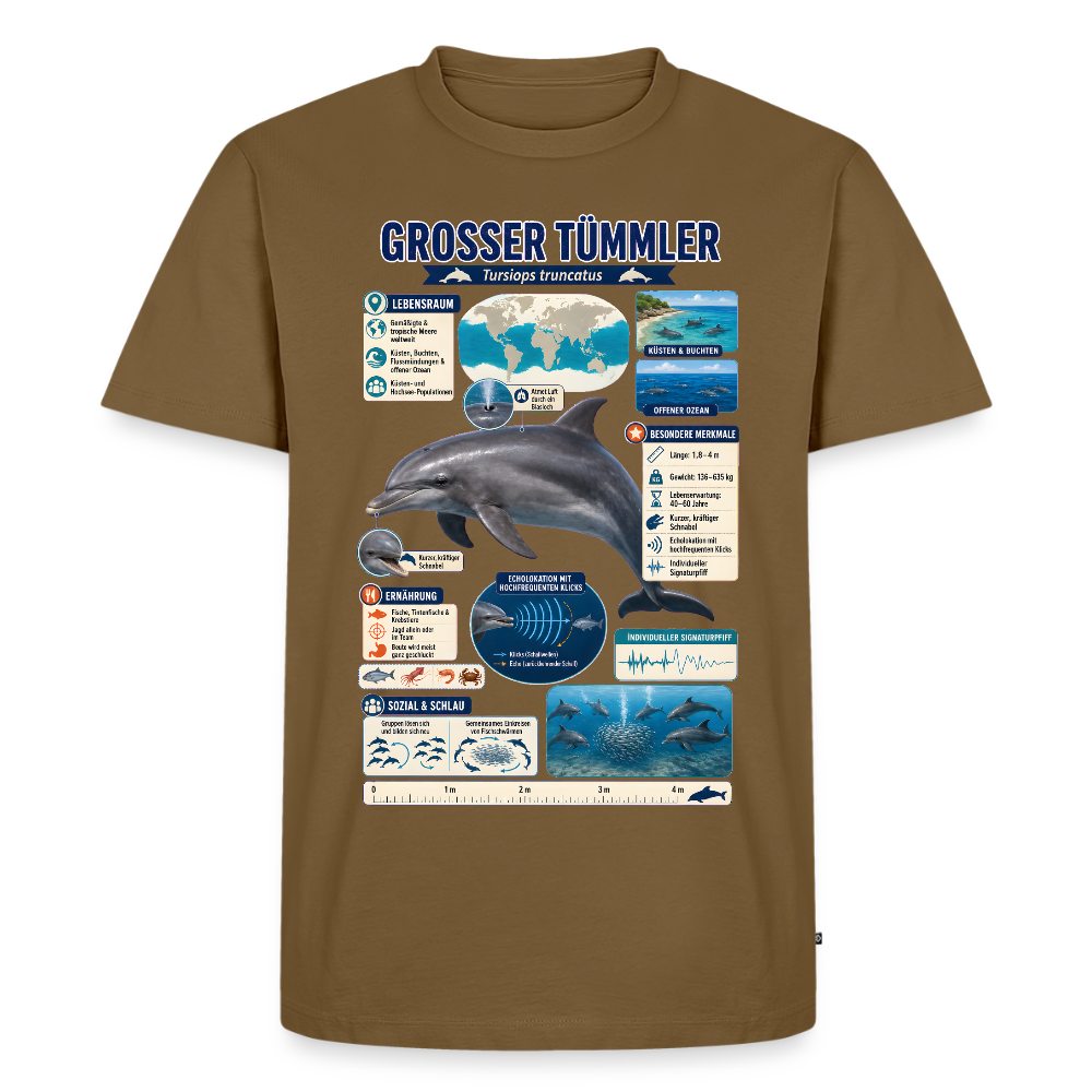 Großer Tümmler Infografik – Spannende Fakten über den intelligenten Delfin | Männer Premium T-Shirt - Nussbraun