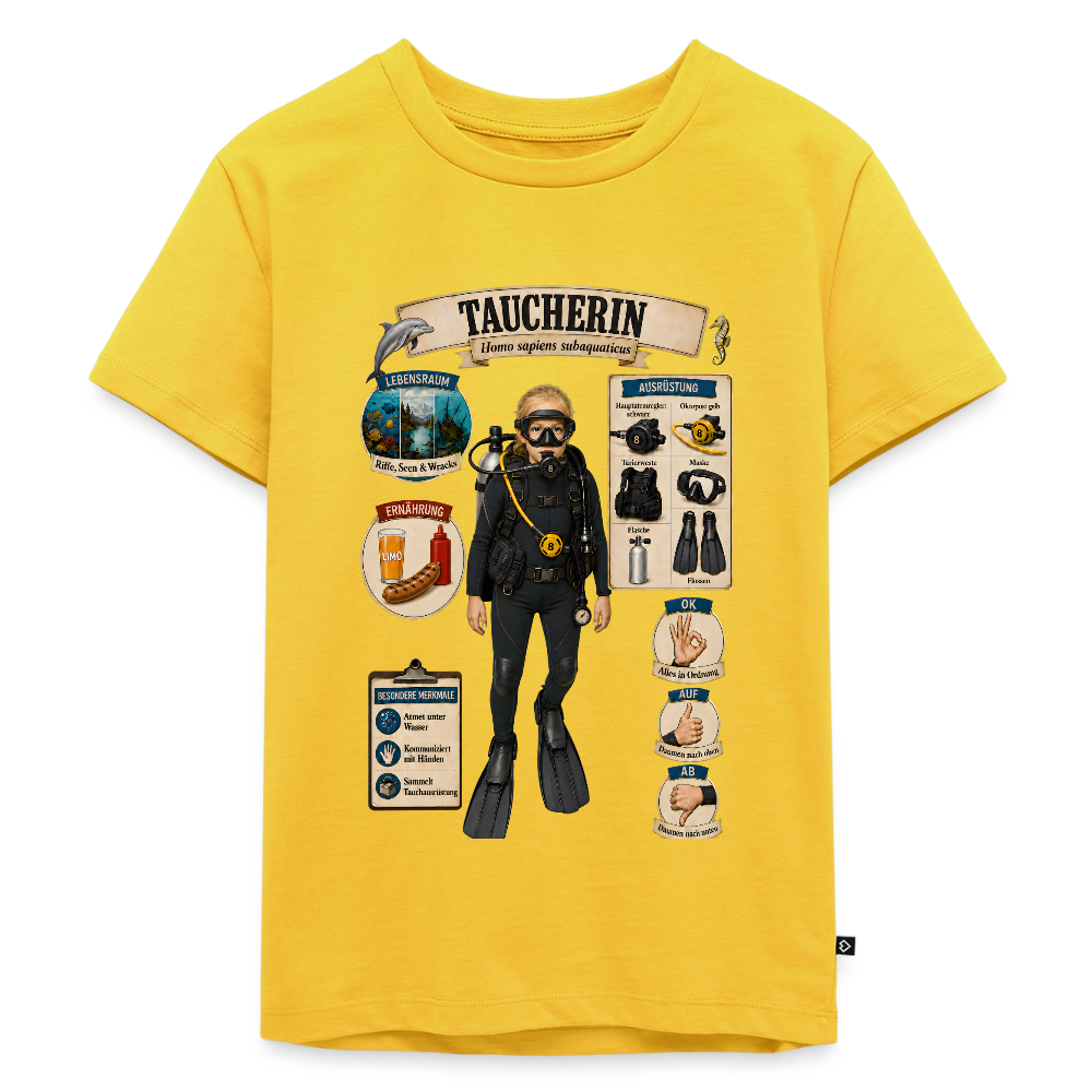 Kleine Taucherin – Homo sapiens subaquaticus | Kinder Premium T-Shirt - Sonnengelb